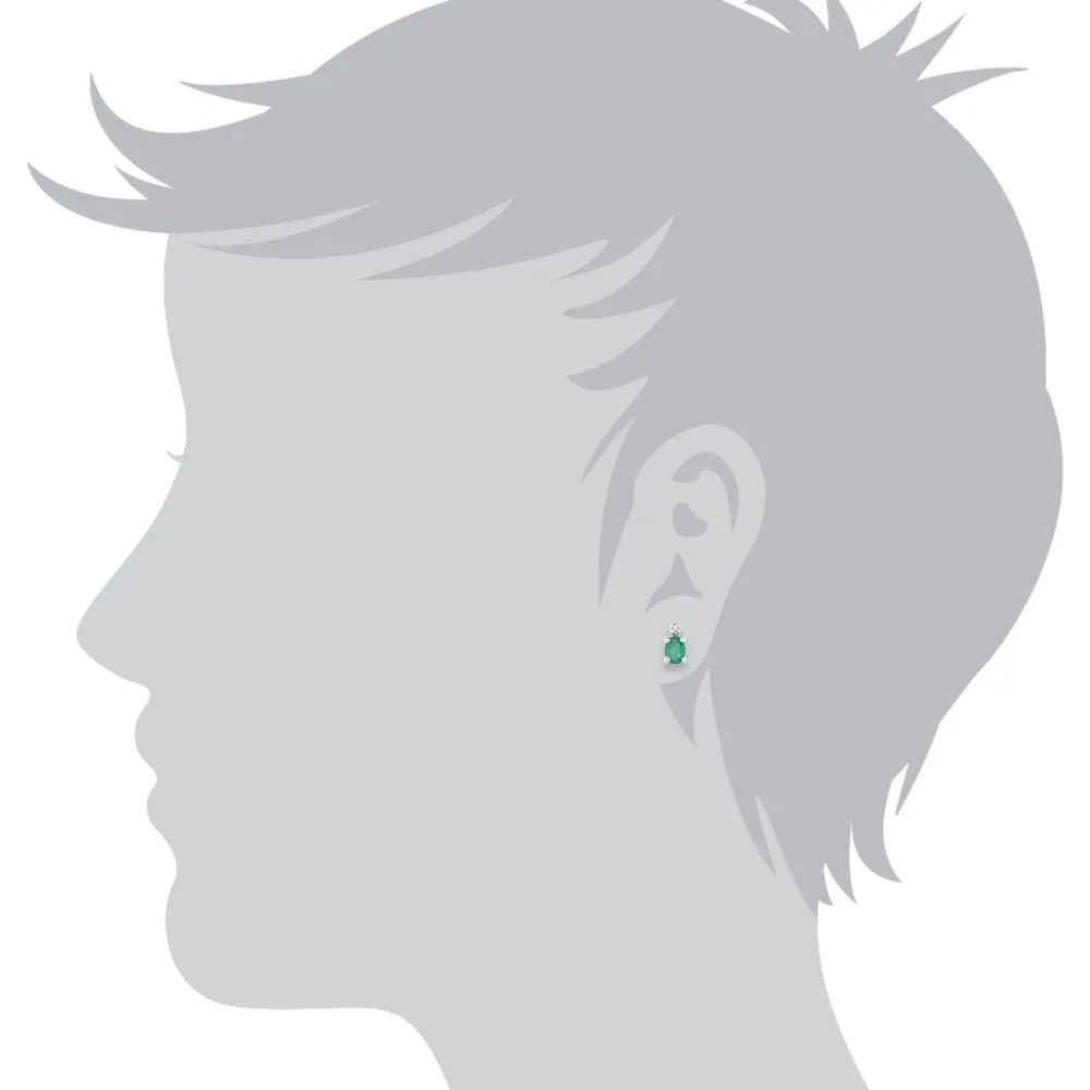 Damen 375 Gold 9ct Weißgold Oval Smaragd & Diamant Ohrstecker Grün