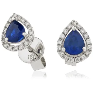 Diamond & Blue Sapphire Pear Shaped Earrings 0.85ct