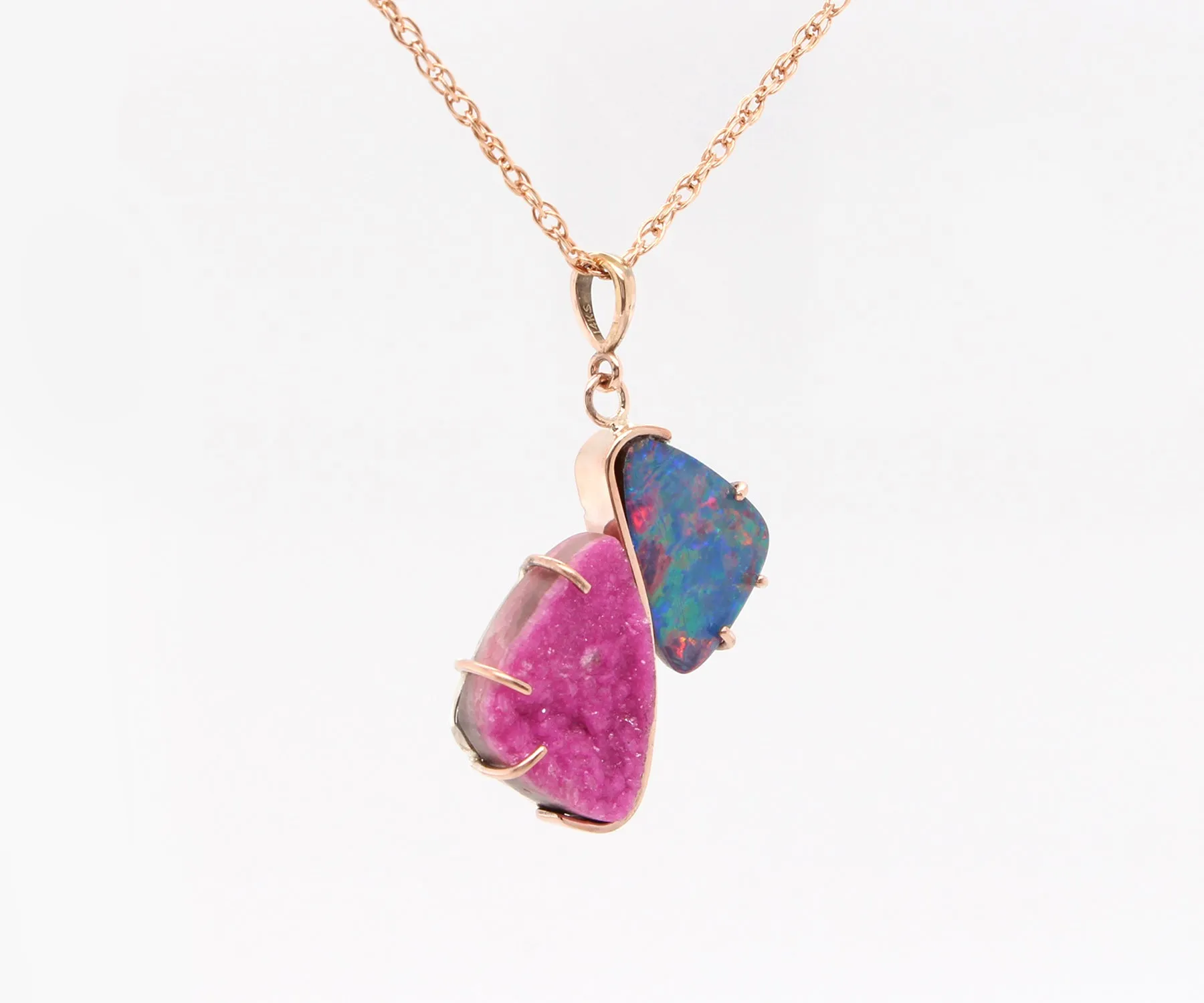 Double Drop Opal Pink Druzy Rose Gold Necklace