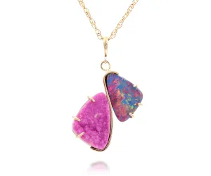 Double Drop Opal Pink Druzy Rose Gold Necklace