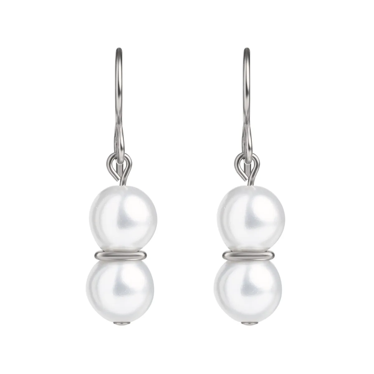 Double Pearl Titanium French Hook Earrings