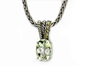 E.H. Collection 5.70 Green Amethyst 18K/Silver Pendant With Chain 11258