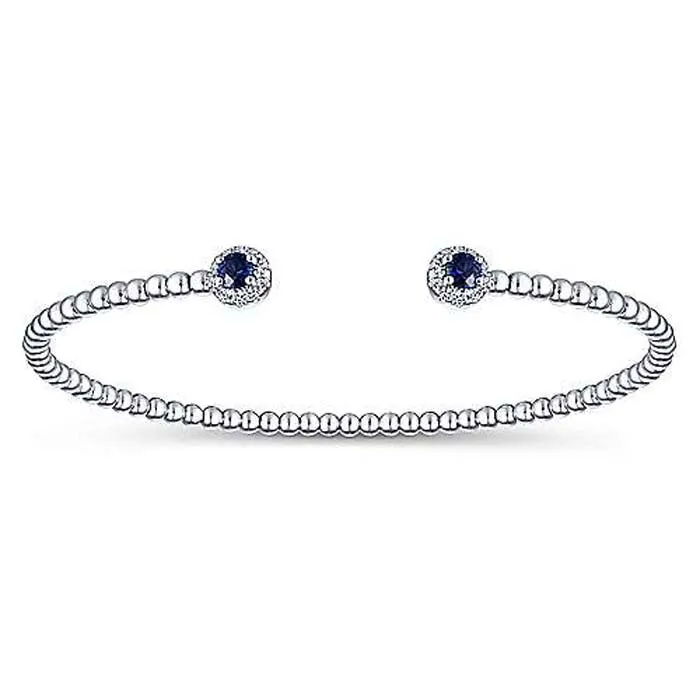 Gabriel & Co. "Bujukan" Collection .10-.15TW Diamond and .23-.30CT Sapphire Beaded Bangle Bracelet in 14K White Gold