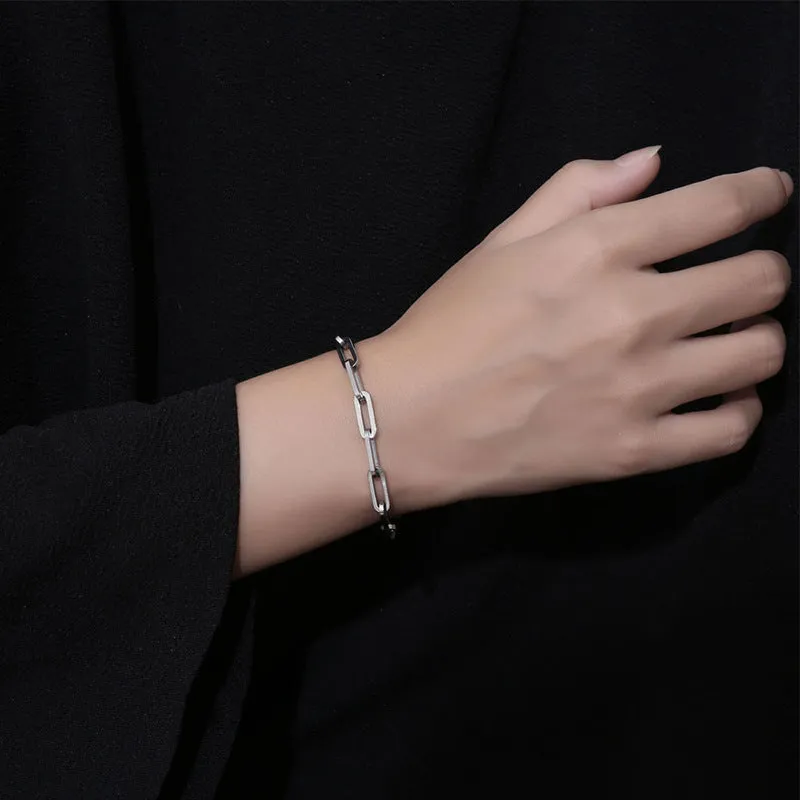 Geometric Square Buckle Thick Chain Titanium Steel Bracelet Neutral Wind