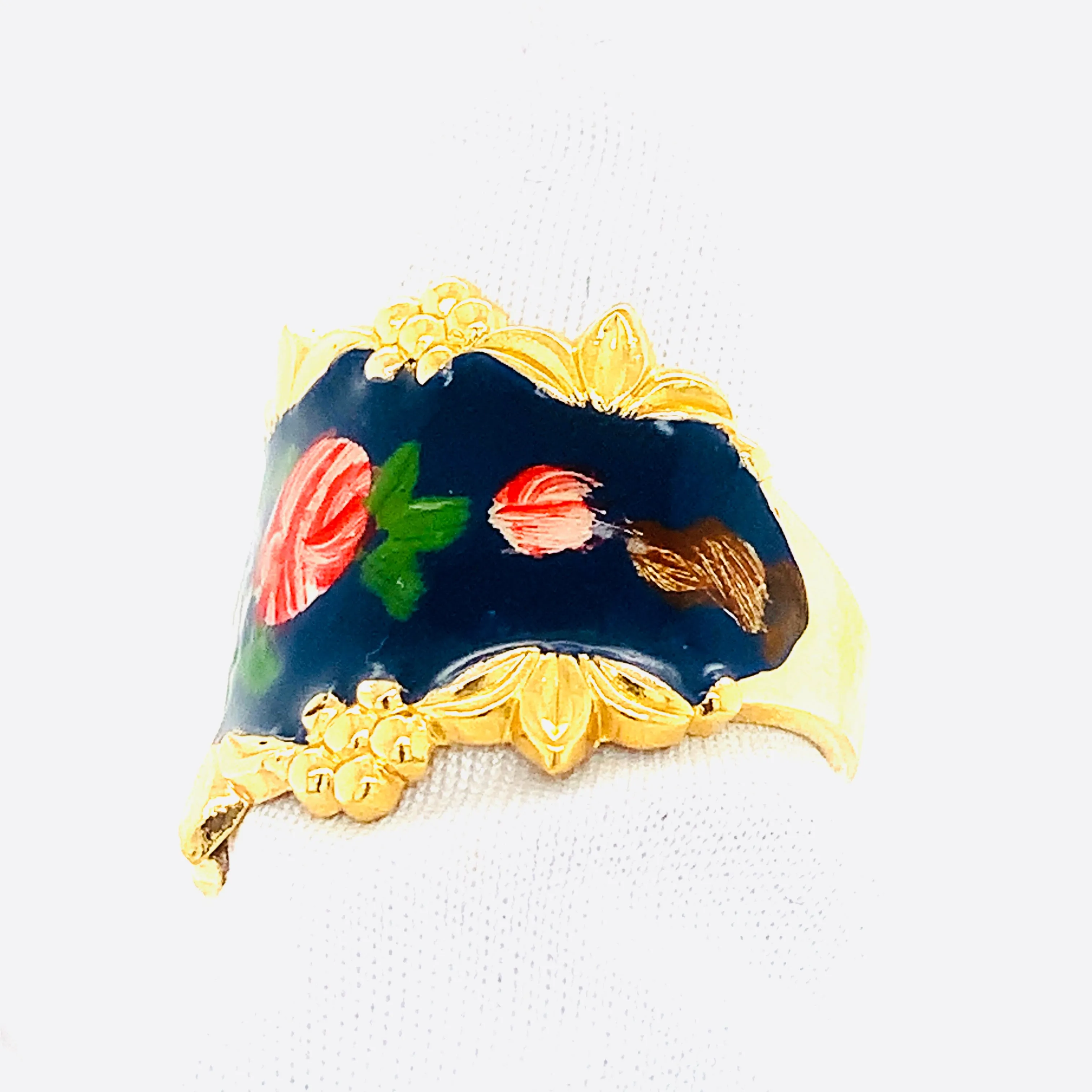 Gold and Enamel Rosebud Garden Ring