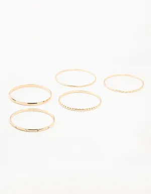 Gold Diamante & Textured Bangles 5-Pack