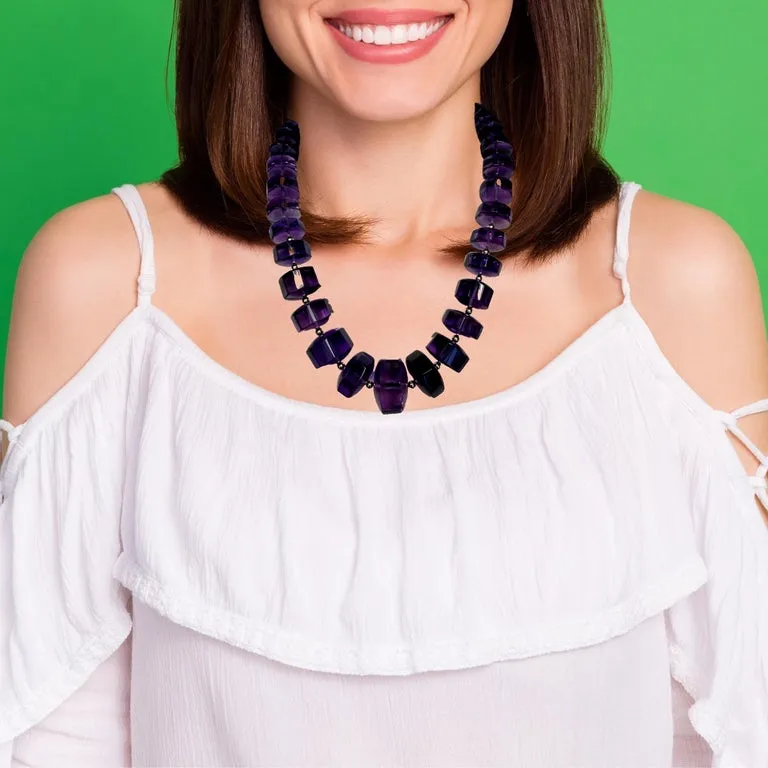 Graduated Octagonal Amethyst Rondel Beaded Necklace with 14k and 18k Yellow Gold