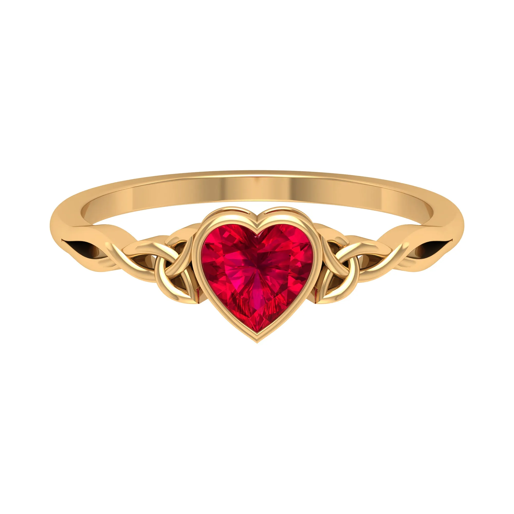 Heart Shape Ruby Solitaire Ring in Bezel Setting with Celtic Details