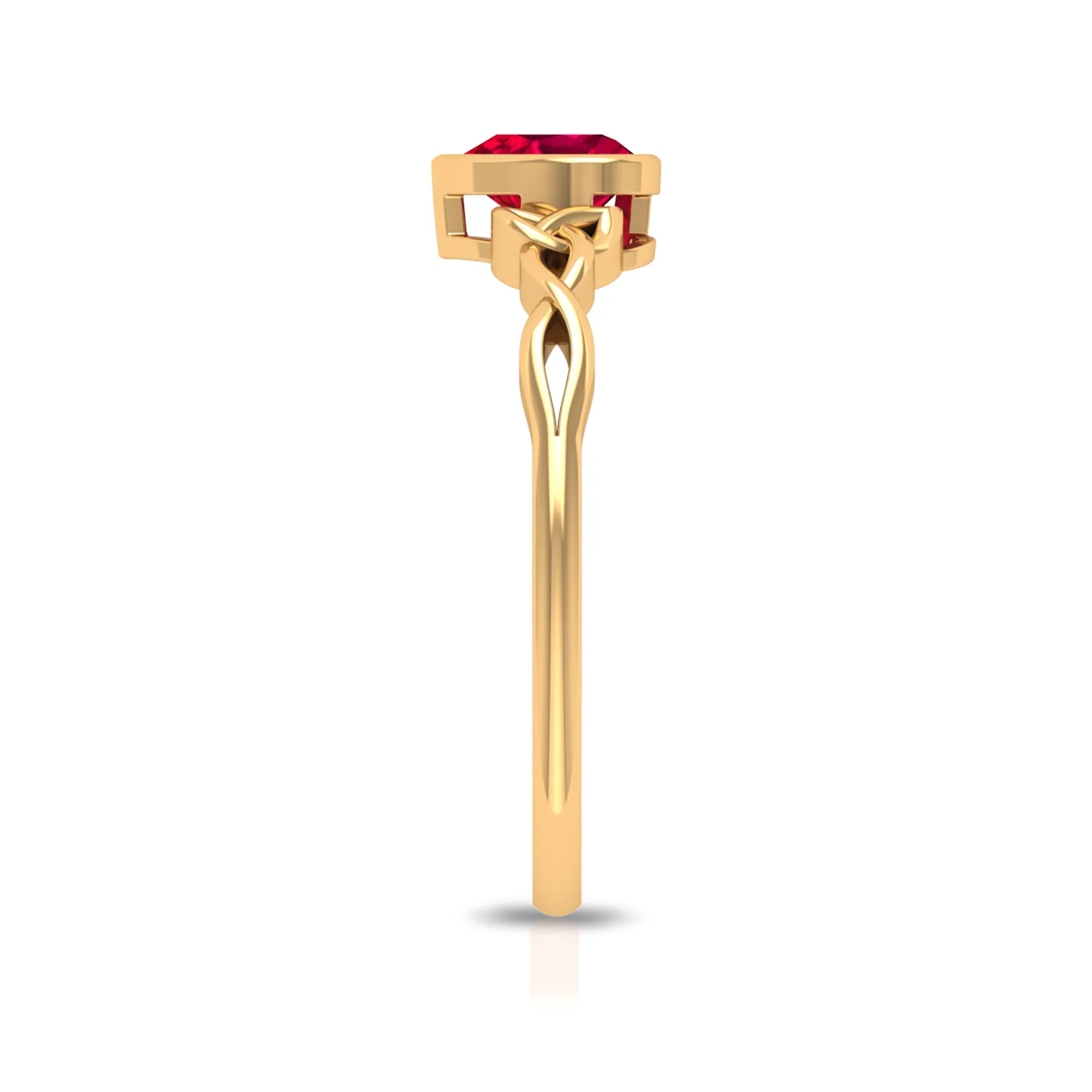 Heart Shape Ruby Solitaire Ring in Bezel Setting with Celtic Details
