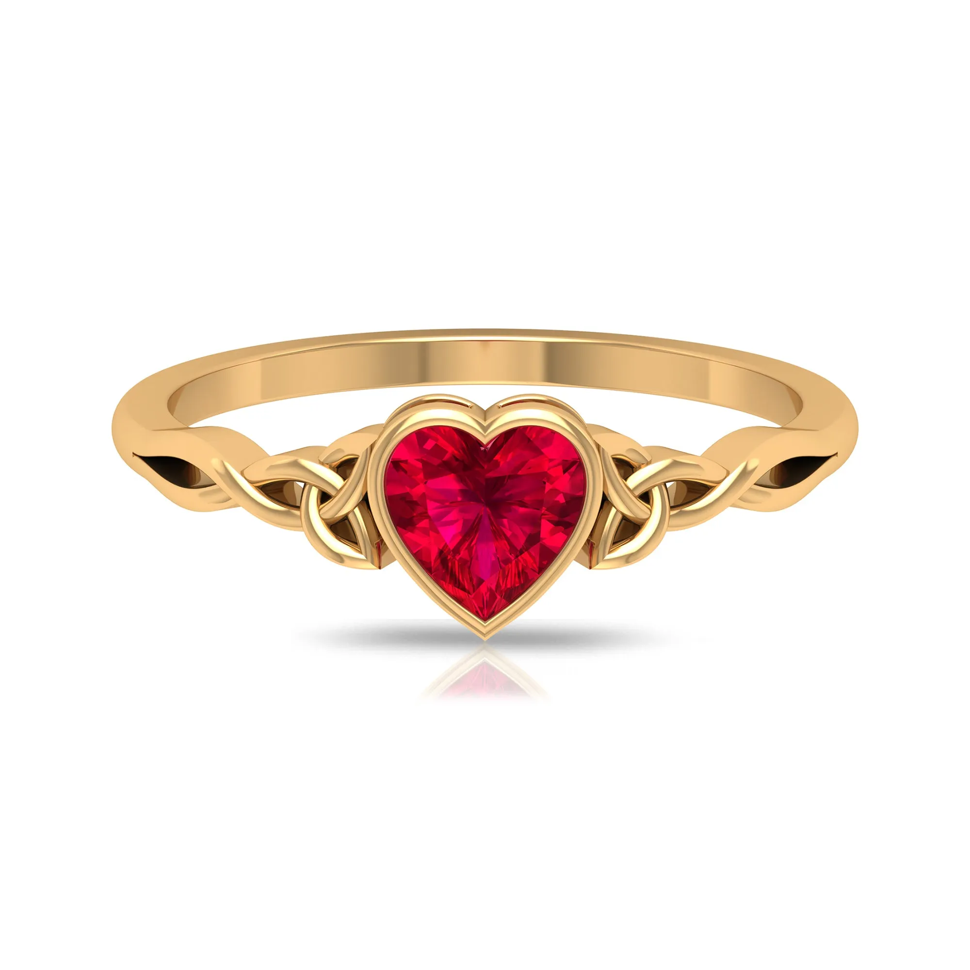 Heart Shape Ruby Solitaire Ring in Bezel Setting with Celtic Details