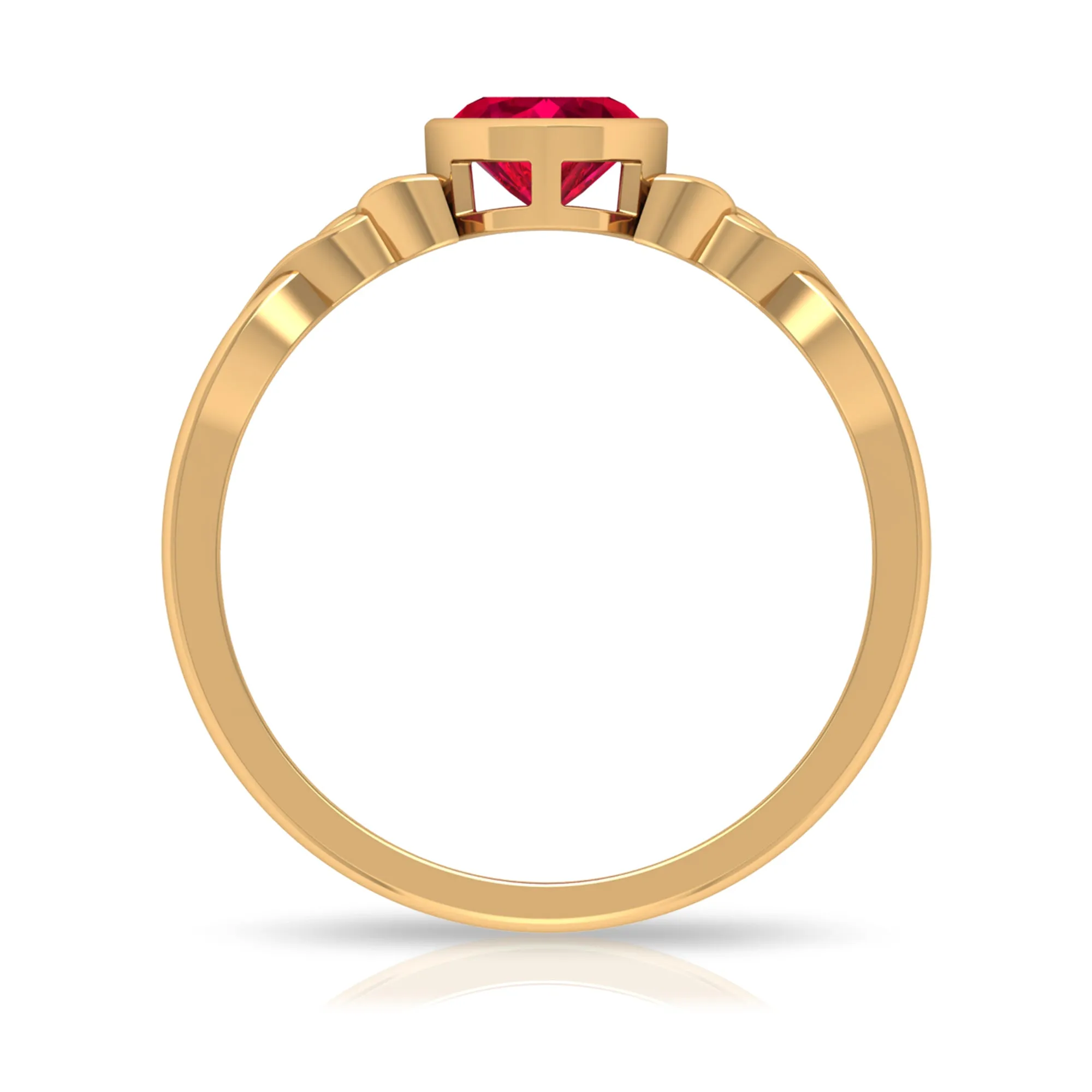 Heart Shape Ruby Solitaire Ring in Bezel Setting with Celtic Details