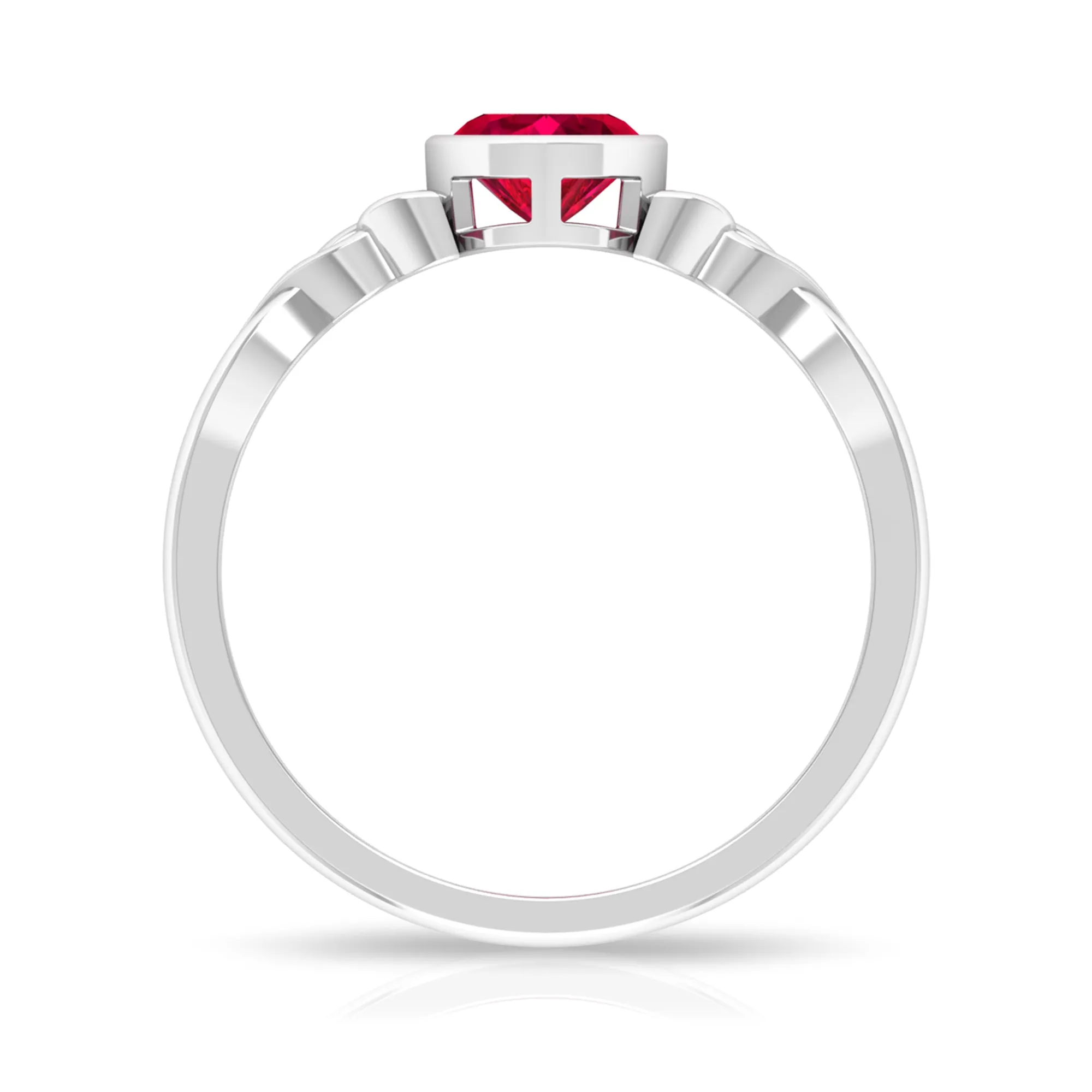 Heart Shape Ruby Solitaire Ring in Bezel Setting with Celtic Details