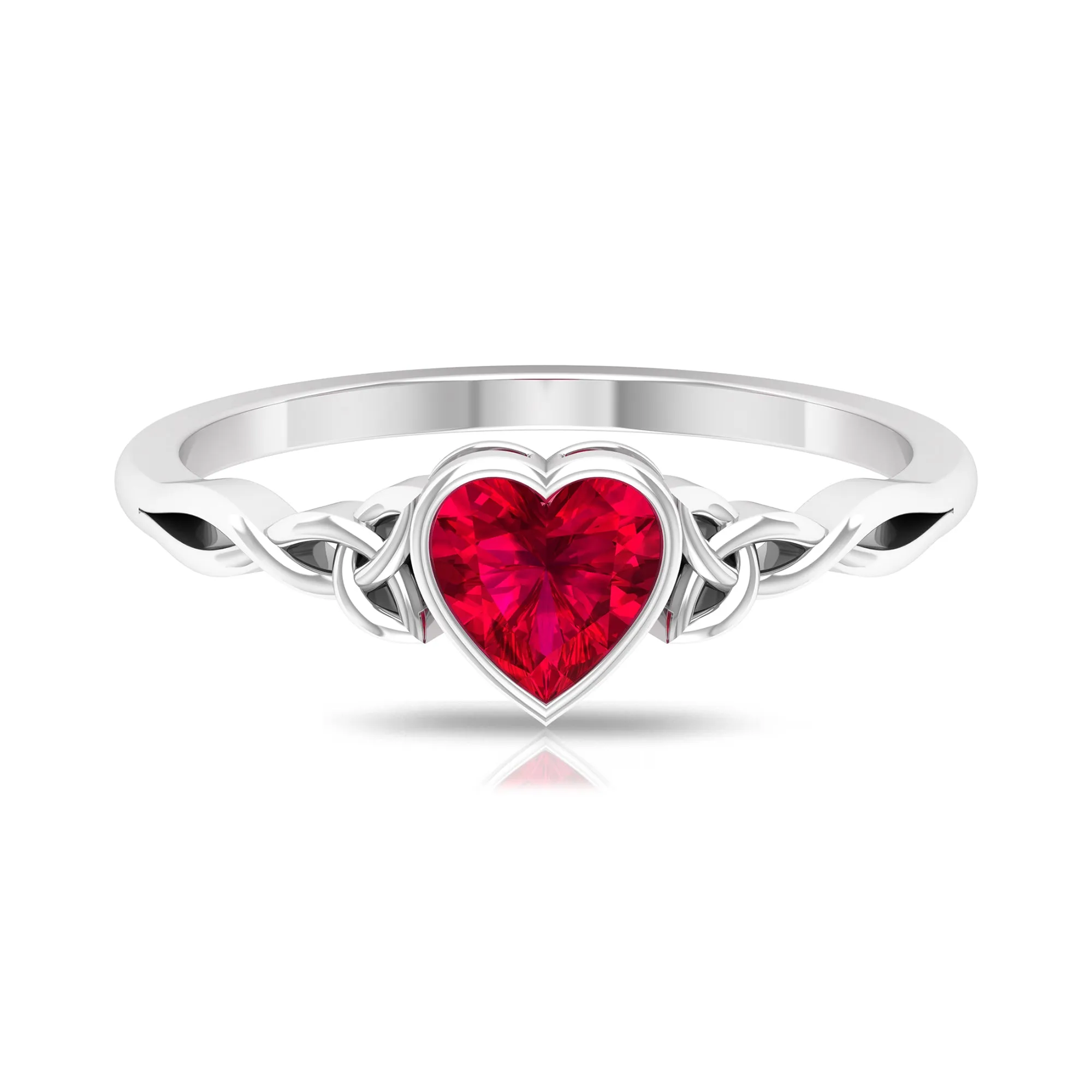 Heart Shape Ruby Solitaire Ring in Bezel Setting with Celtic Details