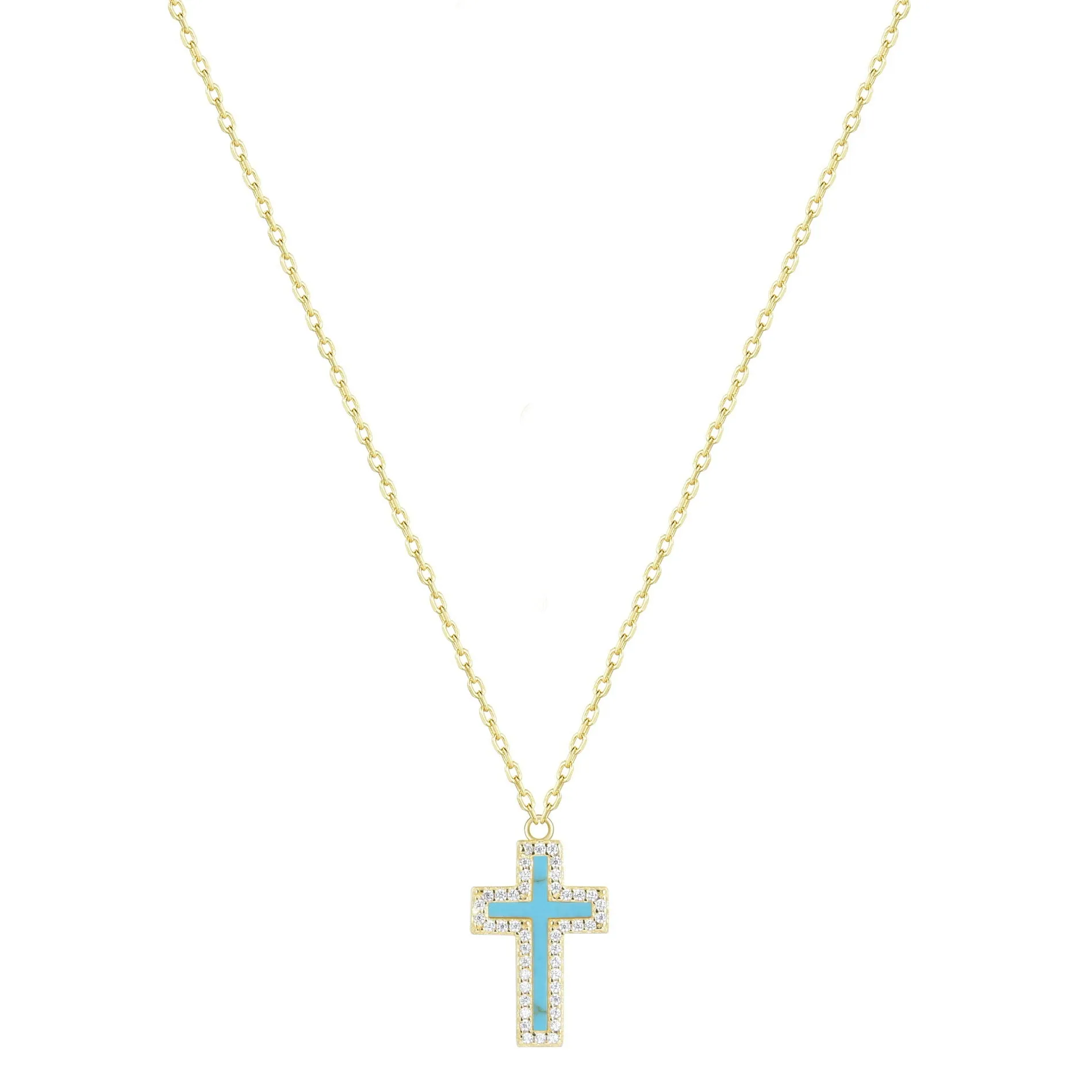 ISABELLA TURQUOISE CROSS GOLD NECKLACE