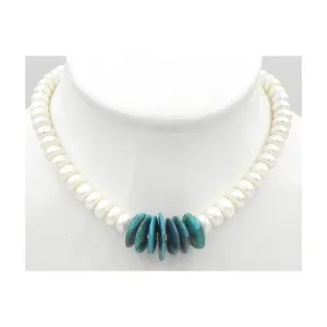 Jella Turquoise Discs with Freshwater Pearl Necklace
