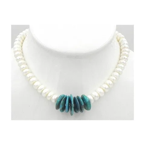 Jella Turquoise Discs with Freshwater Pearl Necklace