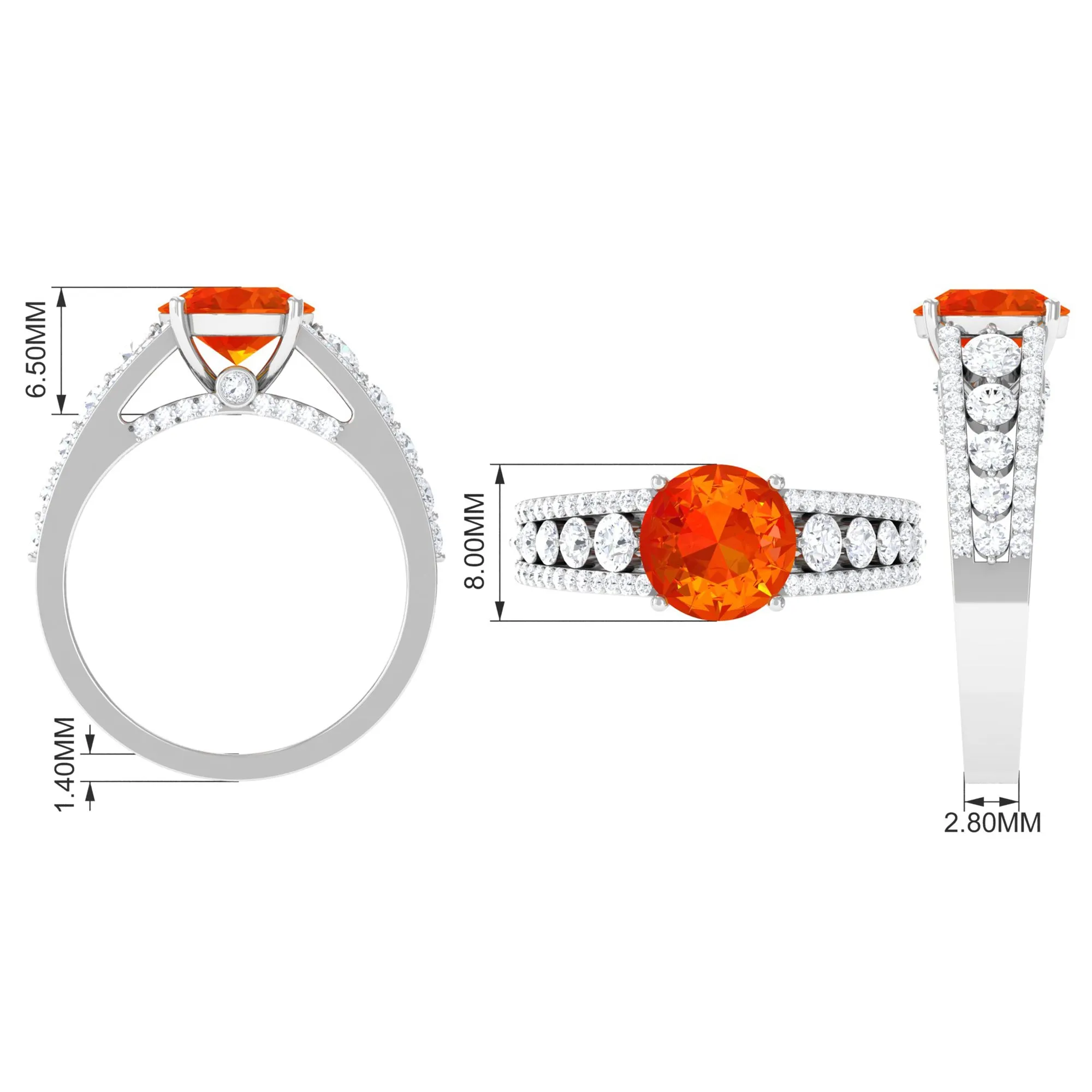 Lab Created Orange Sapphire and Moissanite Engagement Ring