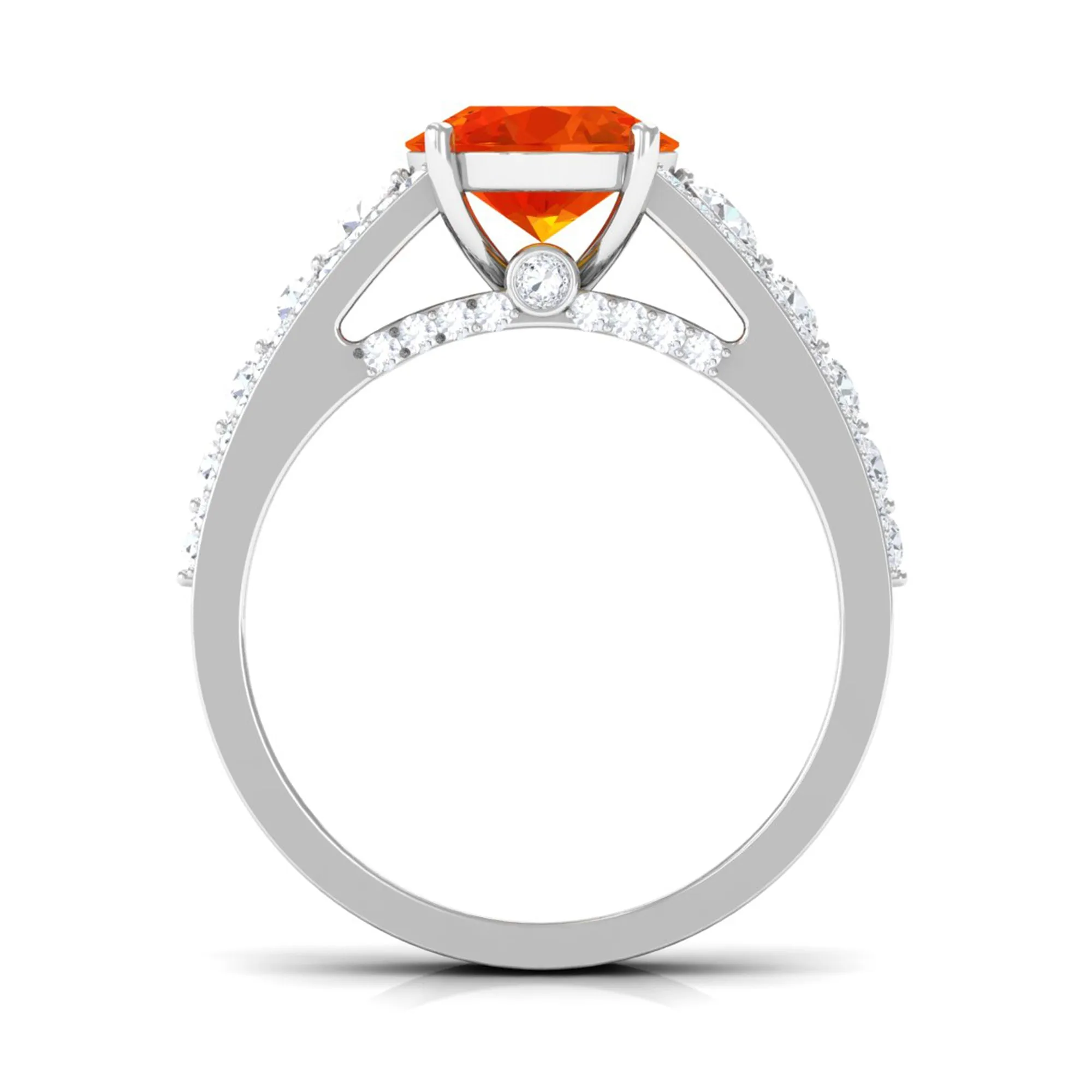 Lab Created Orange Sapphire and Moissanite Engagement Ring