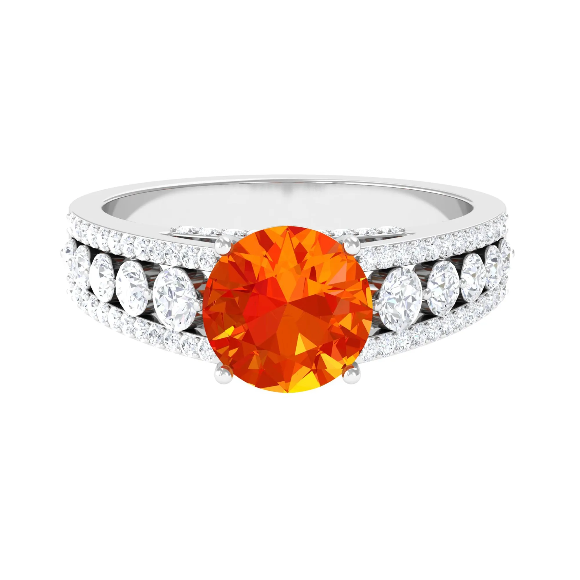 Lab Created Orange Sapphire and Moissanite Engagement Ring