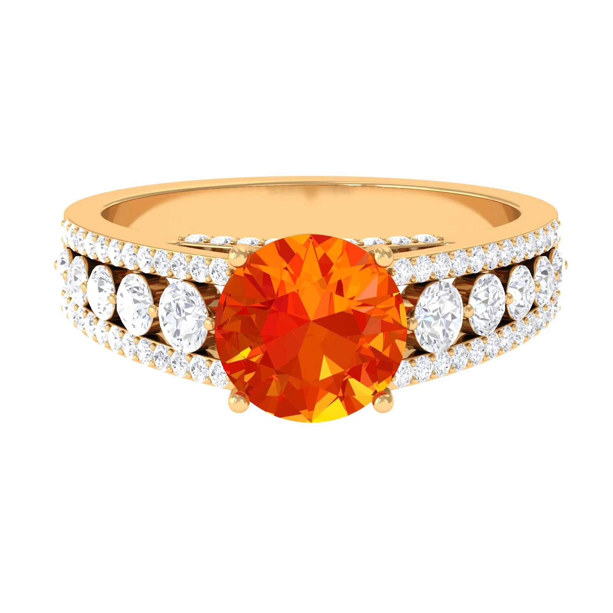 Lab Created Orange Sapphire and Moissanite Engagement Ring