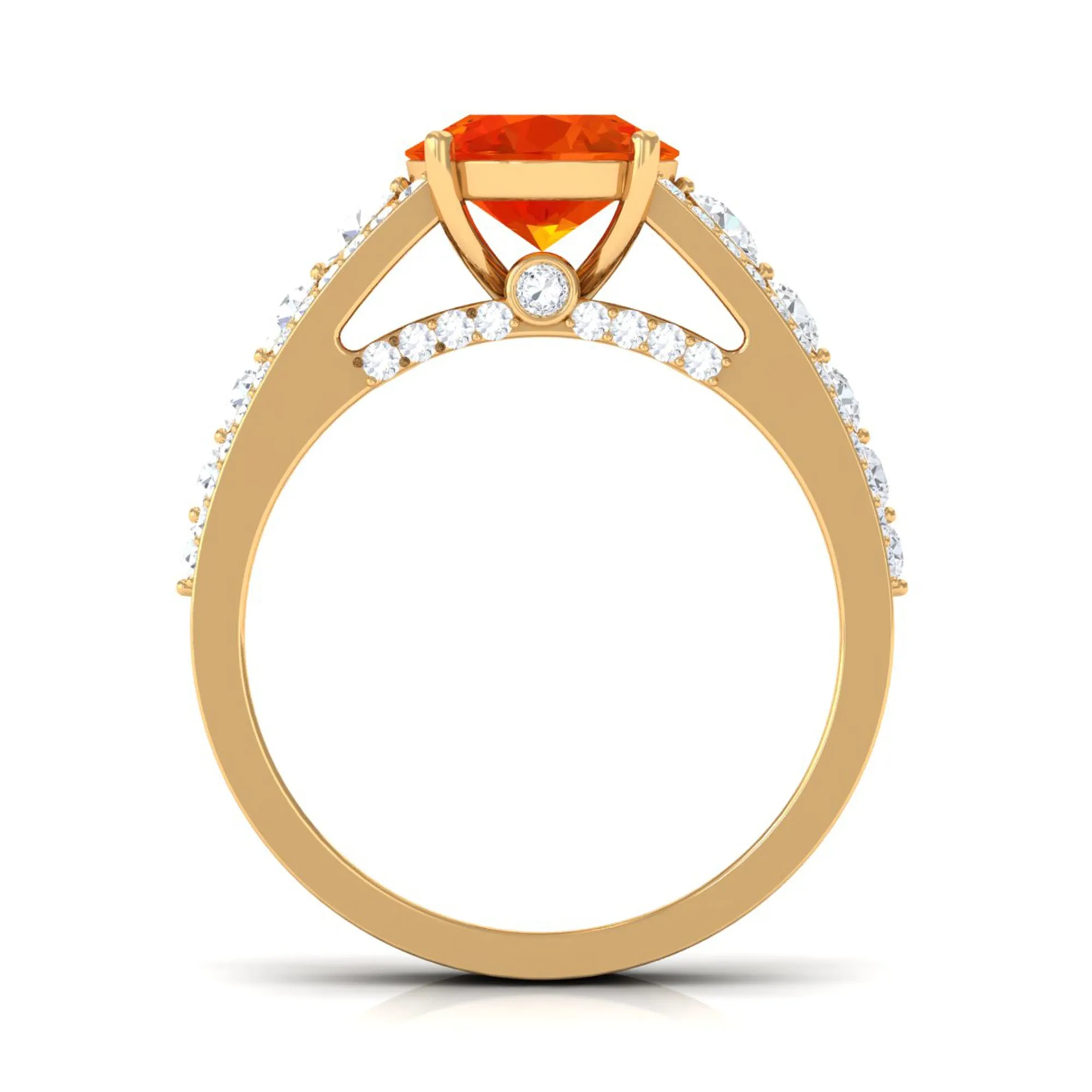 Lab Created Orange Sapphire and Moissanite Engagement Ring