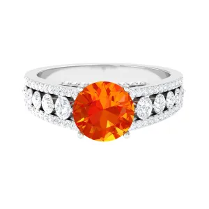 Lab Created Orange Sapphire and Moissanite Engagement Ring