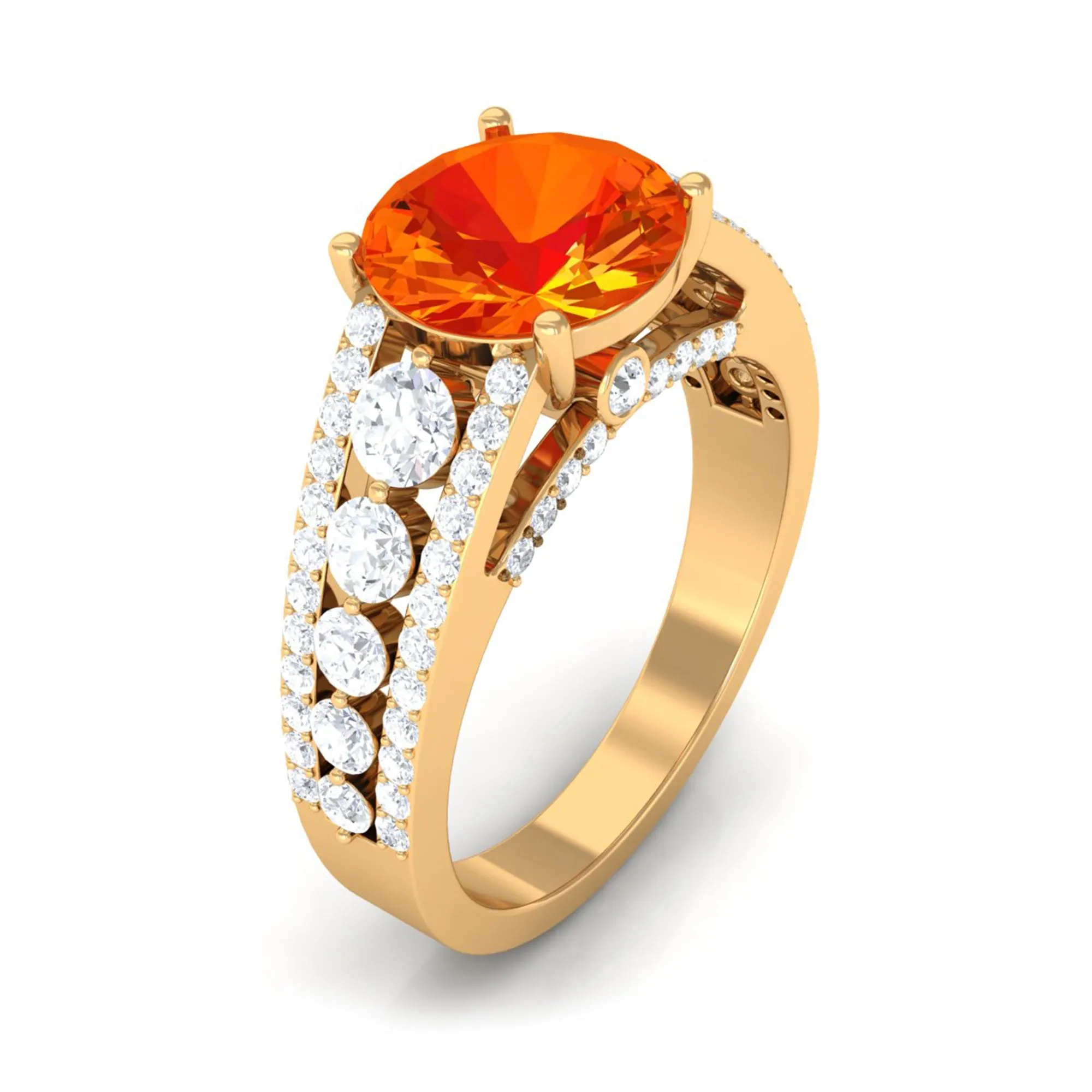 Lab Created Orange Sapphire and Moissanite Engagement Ring
