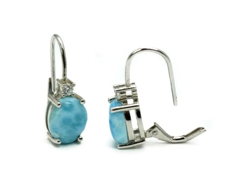 Larimar 10X8mm Lever-back Earrings with White Sapphire Accents