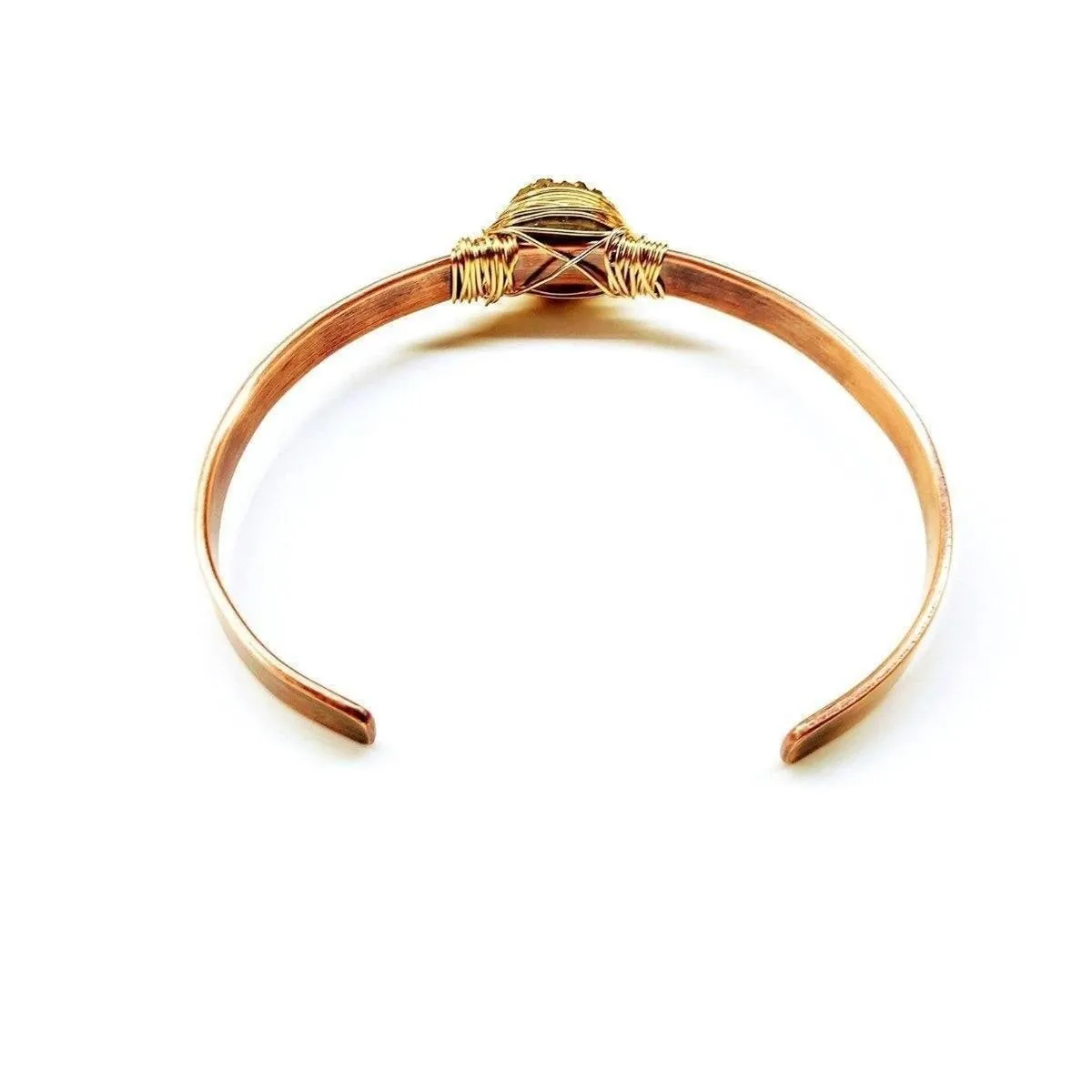 LOVE Stamped Gold Wire Wrapped Purple Druzy Copper Cuff
