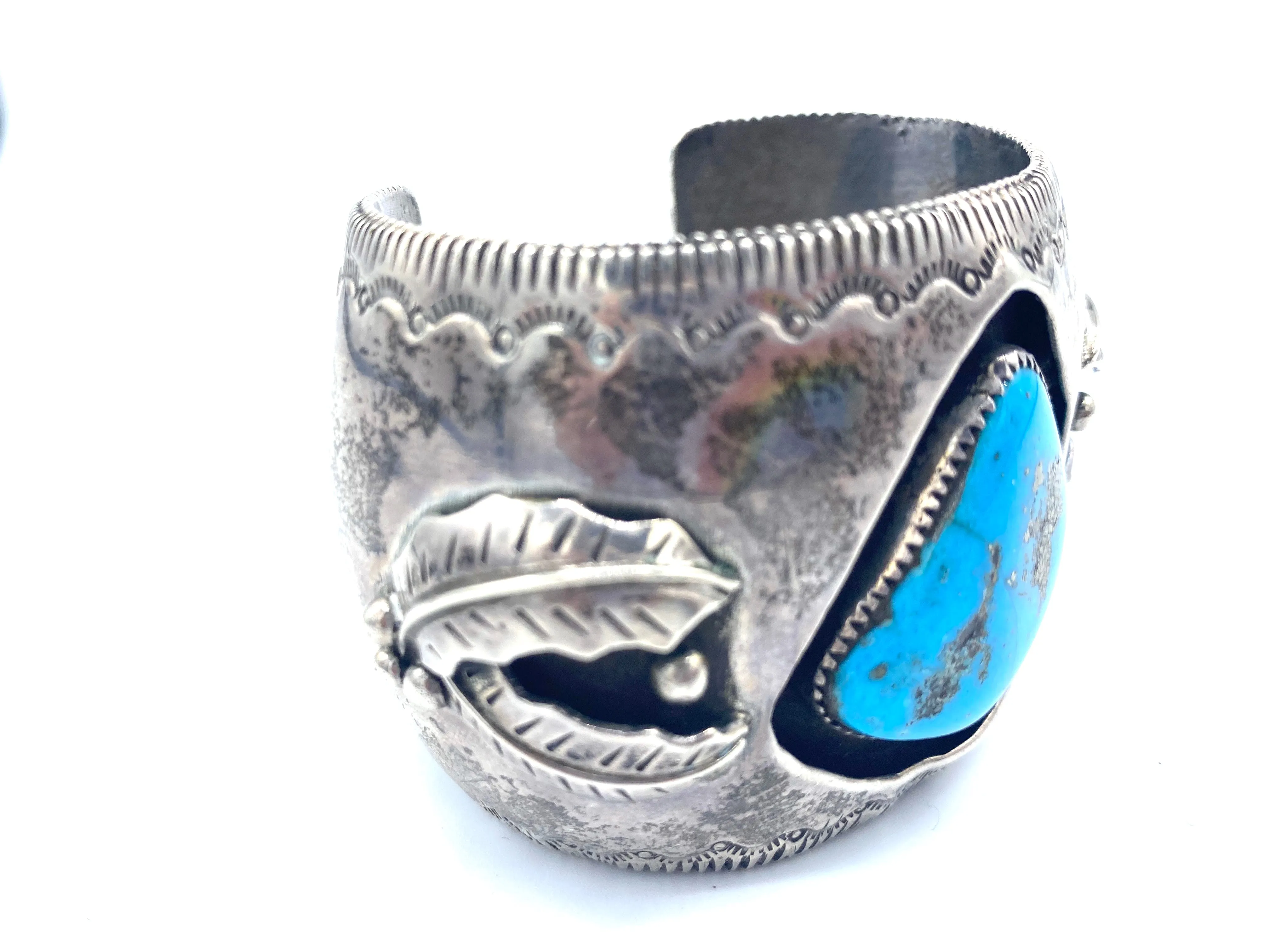 Navajo Silver Cuff with Turquoise Chunk