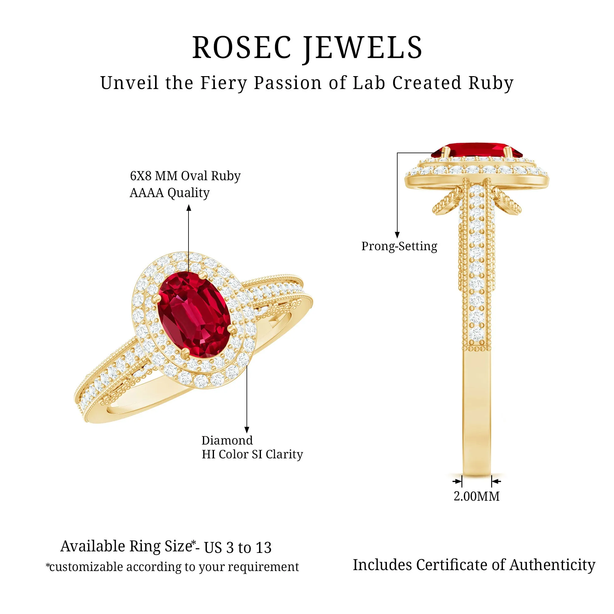 Oval Created Ruby Double Halo Engagement Ring with Diamond