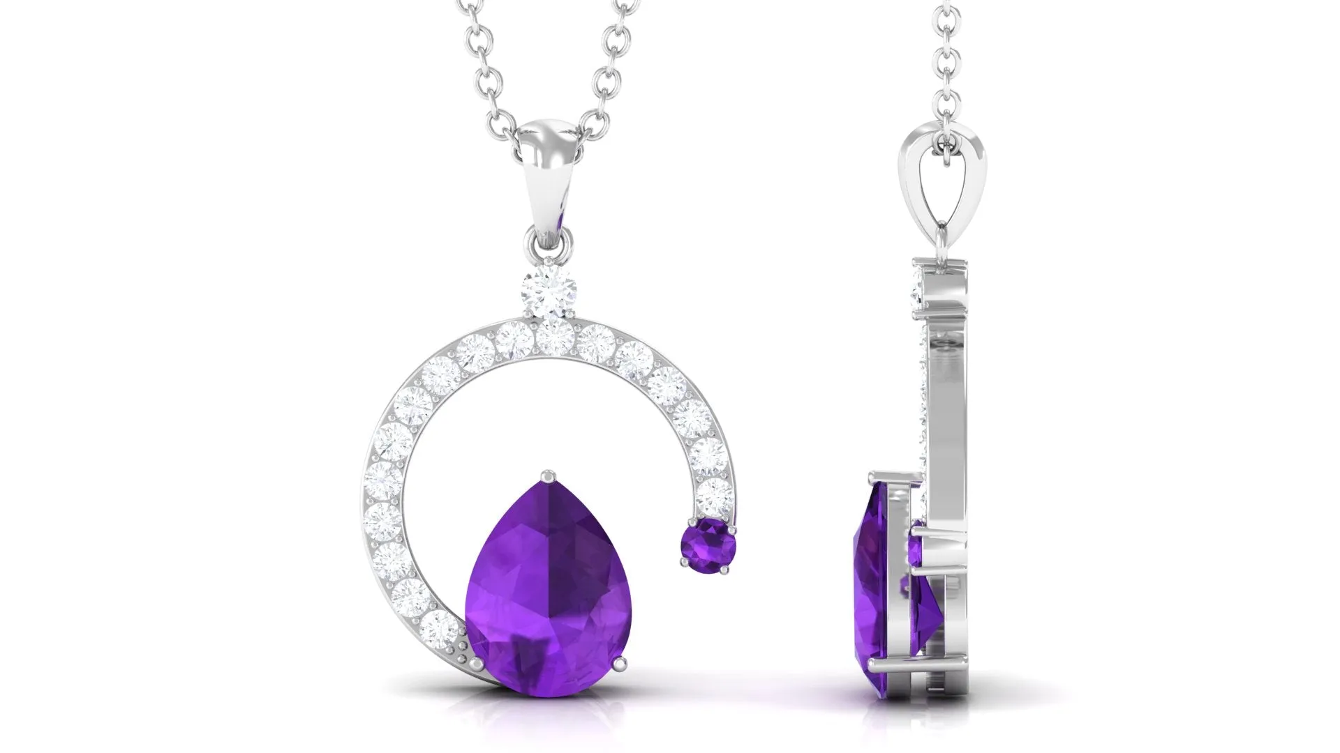 Pear Cut Amethyst Teardrop Pendant with Diamond