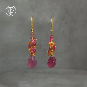 Pink and orange sapphire drop earrings