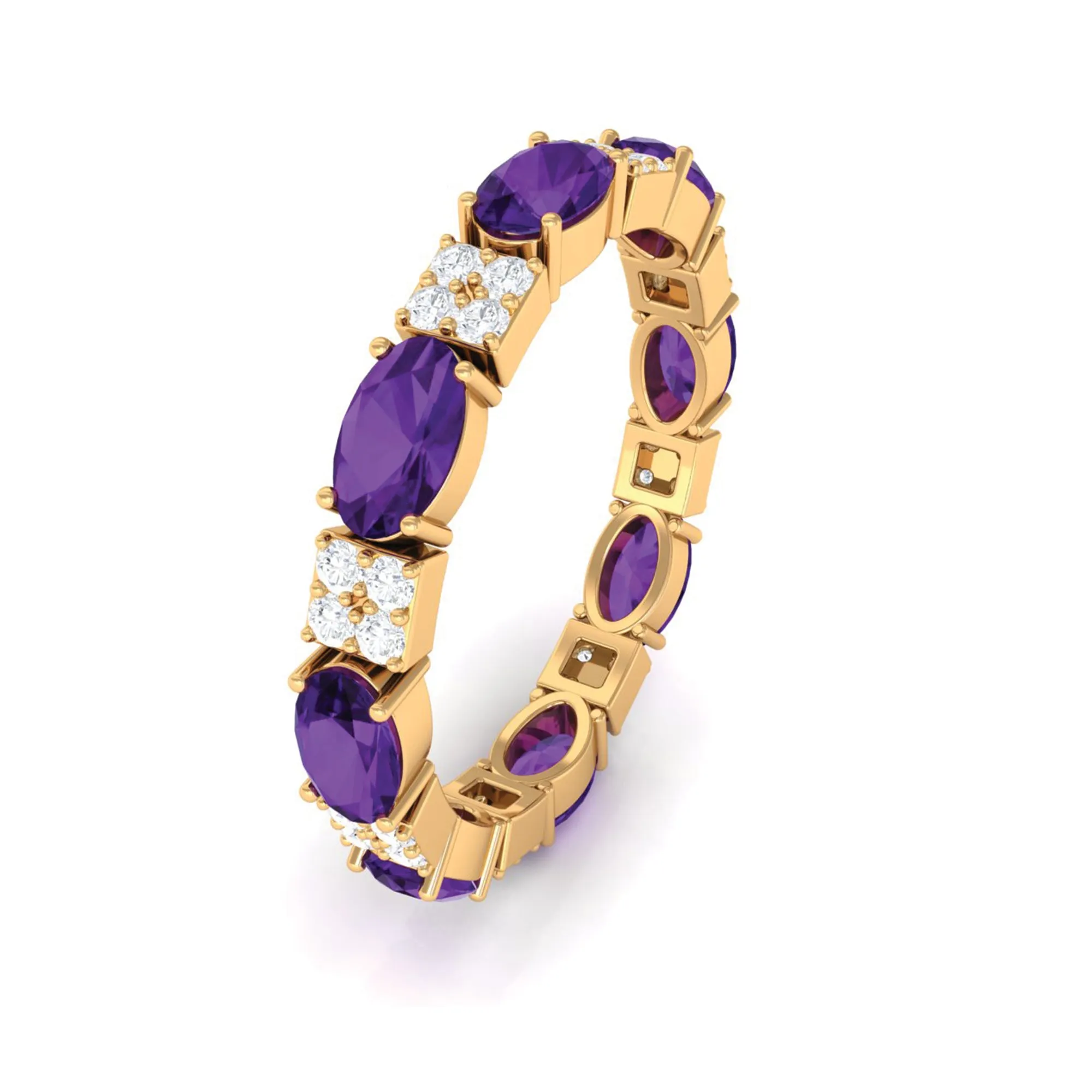 Real Amethyst and Diamond Eternity Ring