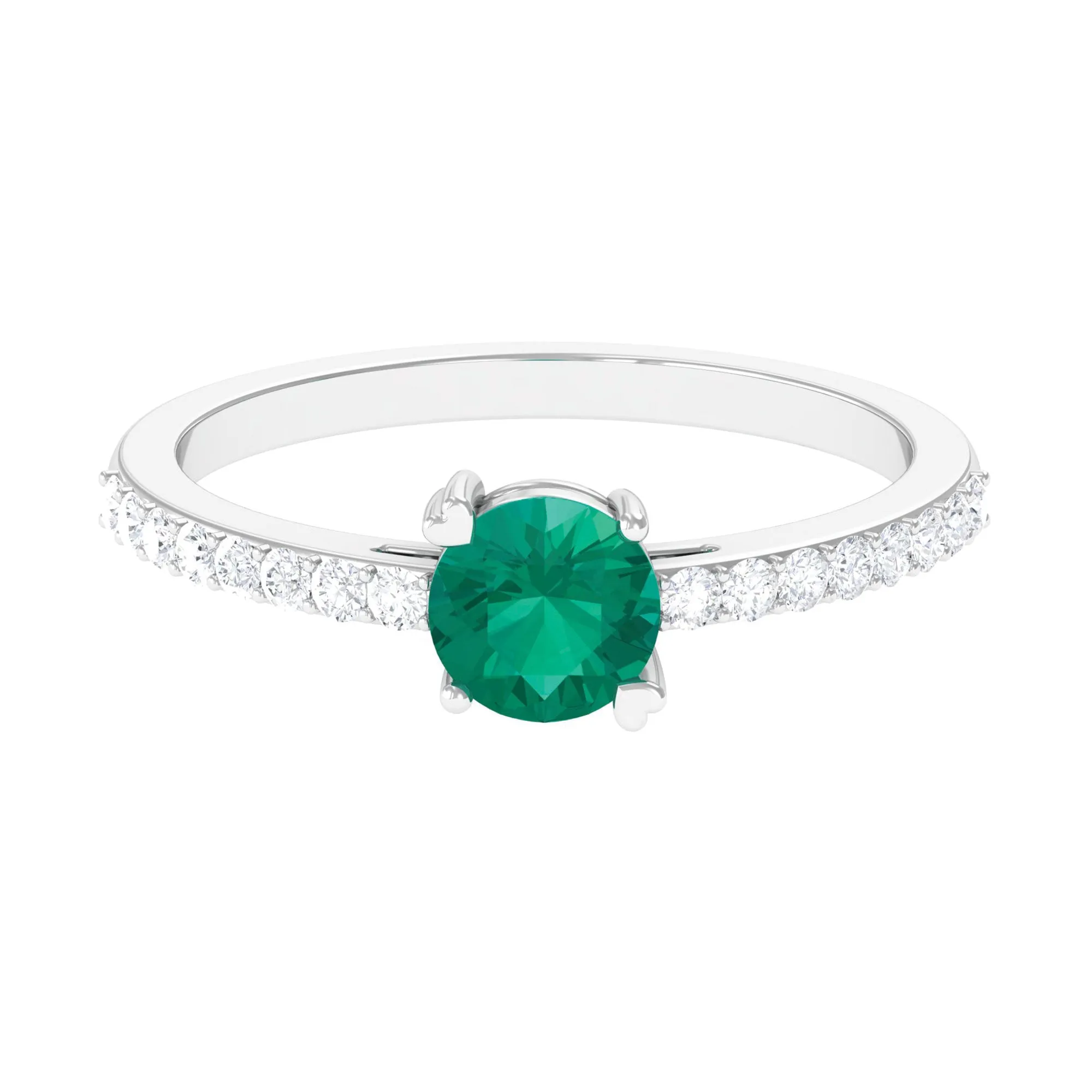 Real Emerald Solitaire Promise Ring with Diamond Side Stones