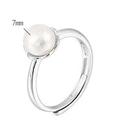 Ring Blank Pearl Setting 7mm 925 Solid Sterling Silver White Gold Bezel Flower Cup Adjustable For One Bead DIY Jewelry Finding Wholesale