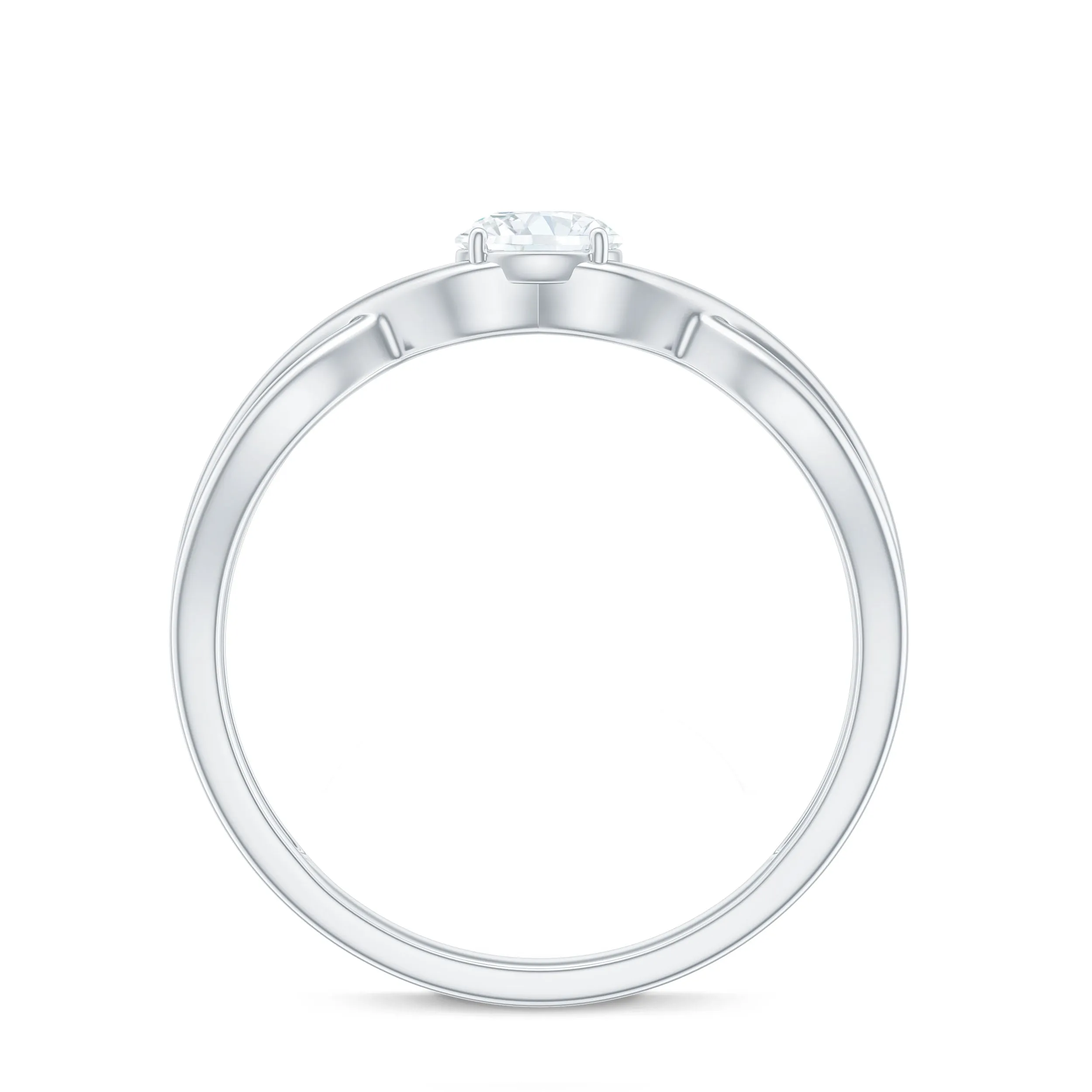 Round Lab Grown Diamond Solitaire Promise Ring in Crossover Shank