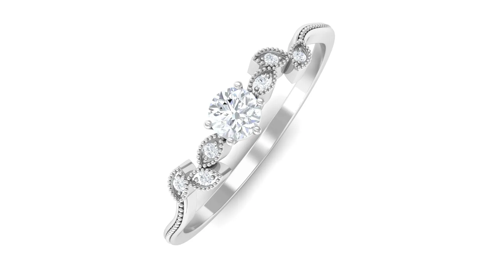 Round Natural Diamond Leaf Branch Gold Ring