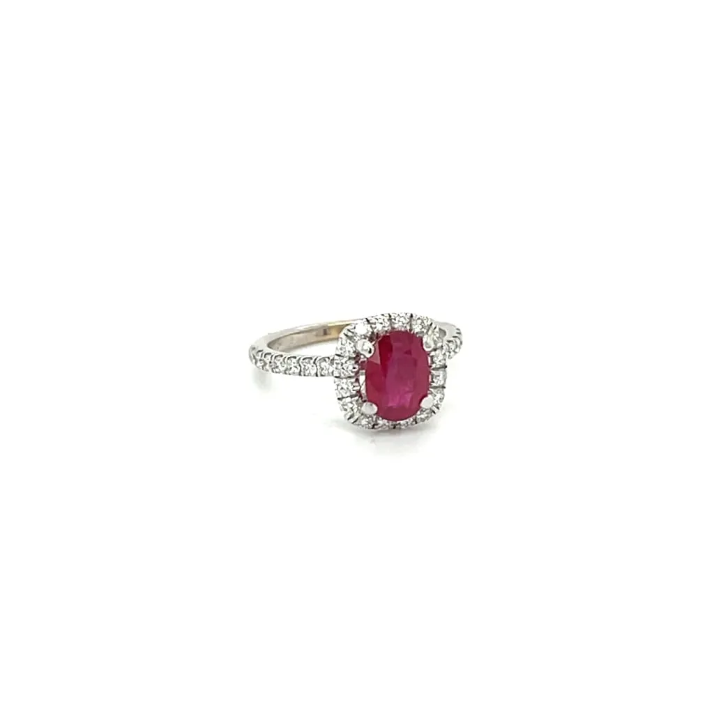 Ruby and Diamond Halo Ring at Regard Jewelry in Austin, Texas