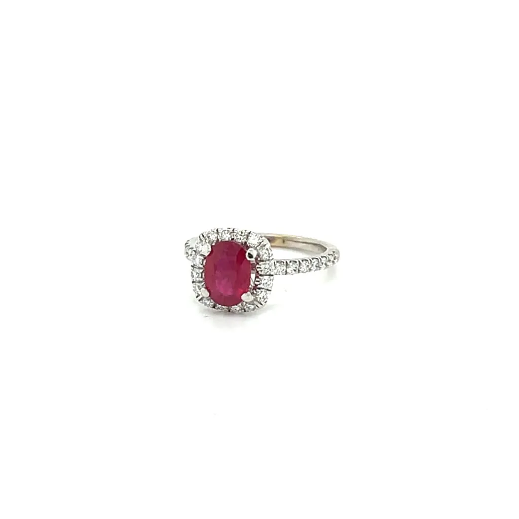 Ruby and Diamond Halo Ring at Regard Jewelry in Austin, Texas