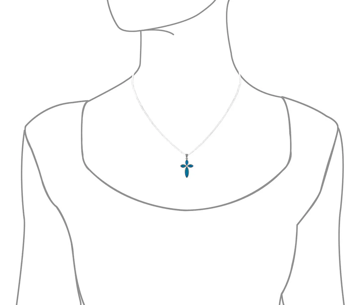 Sterling Silver Synthetic Blue Opal Cross Pendant Necklace, 16 2" Extender