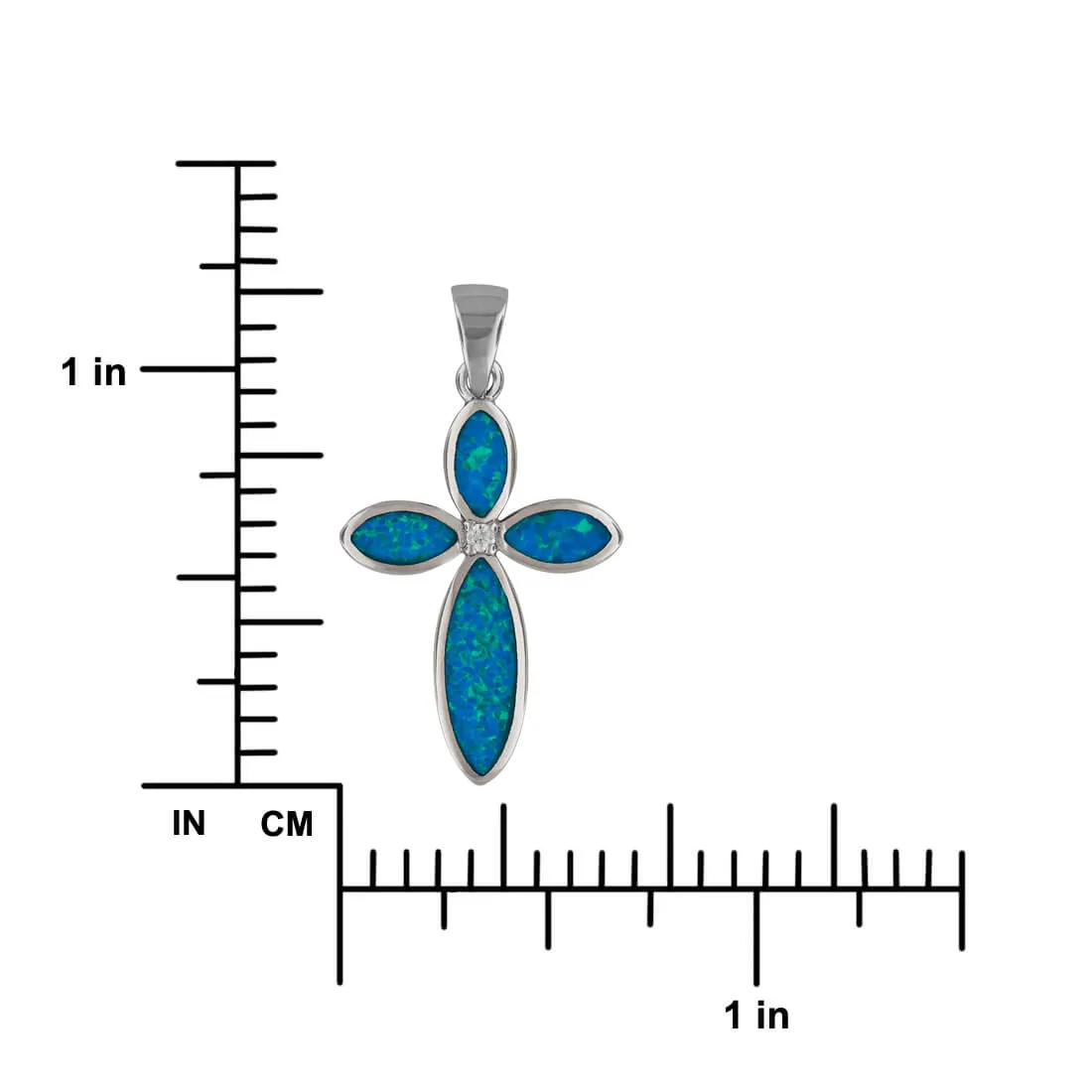 Sterling Silver Synthetic Blue Opal Cross Pendant Necklace, 16 2" Extender