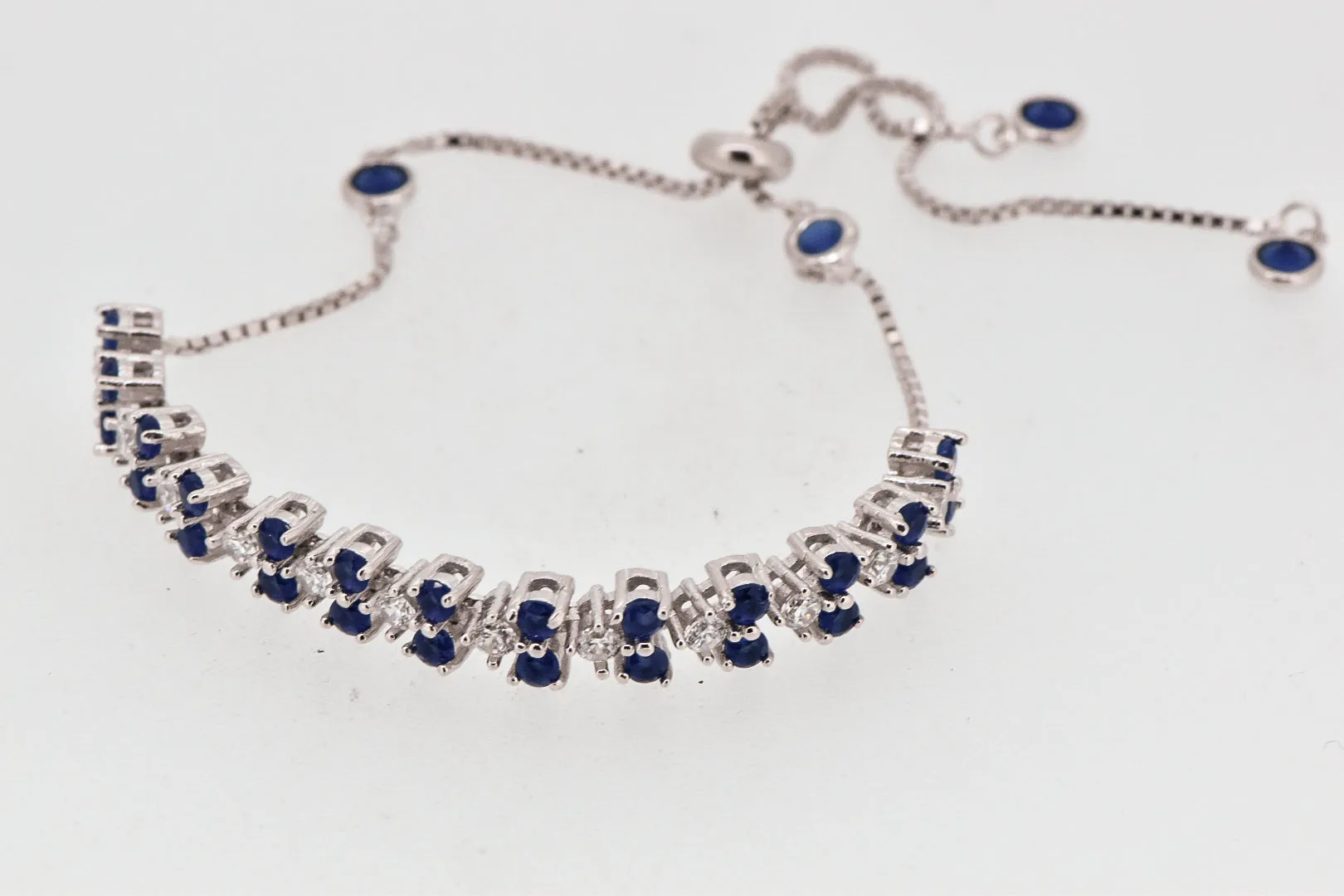 Sterling Silver Synthetic Sapphire and Cubic Zirconia
