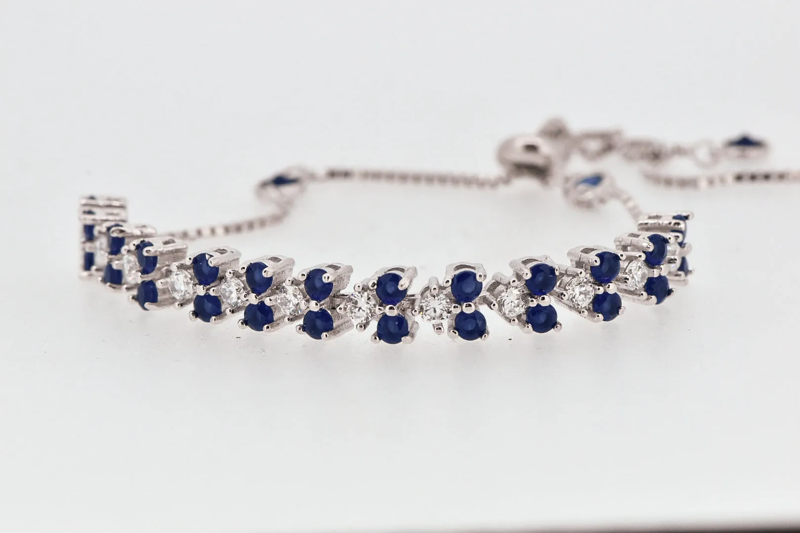 Sterling Silver Synthetic Sapphire and Cubic Zirconia