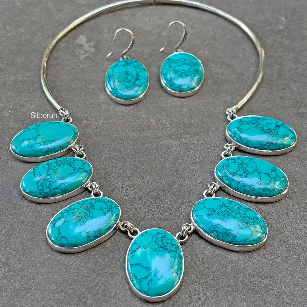 Turquoise Hasli Silver Necklace & Earring Set