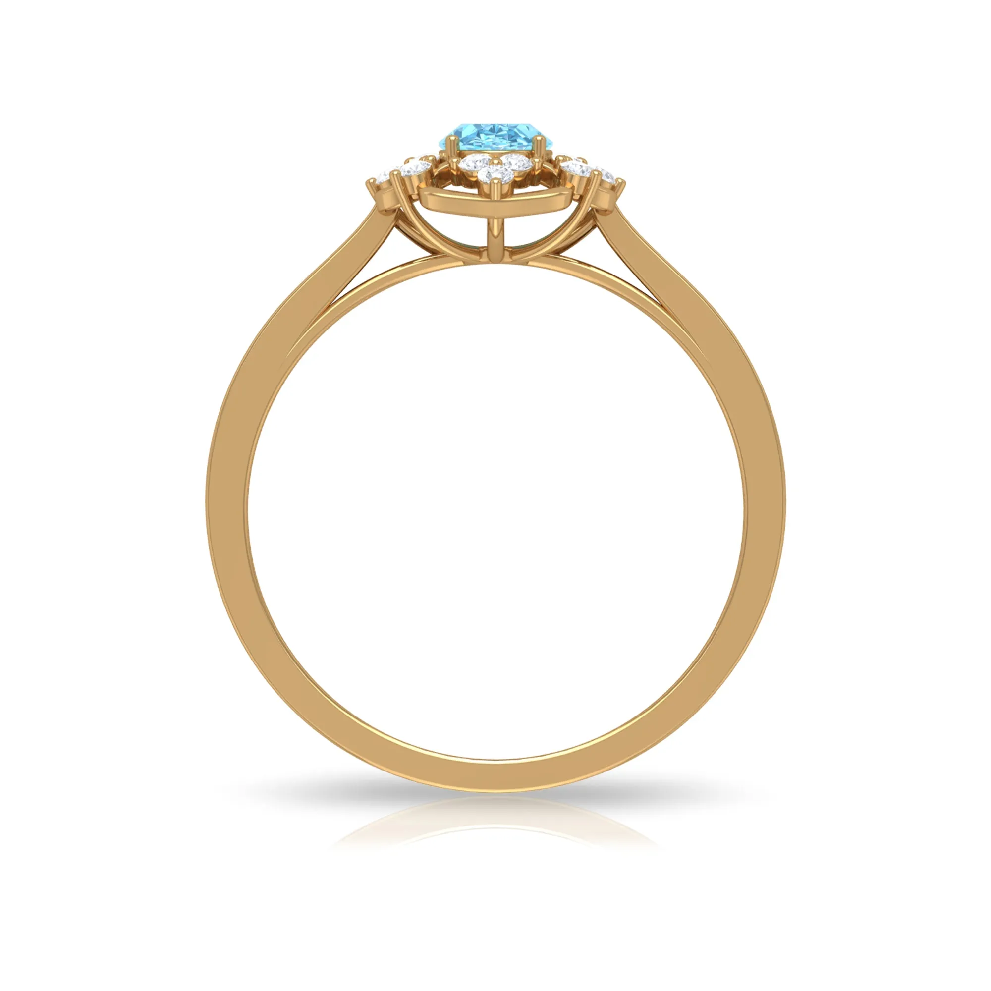 Vintage Style Aquamarine Flower Engagement Ring with Diamond
