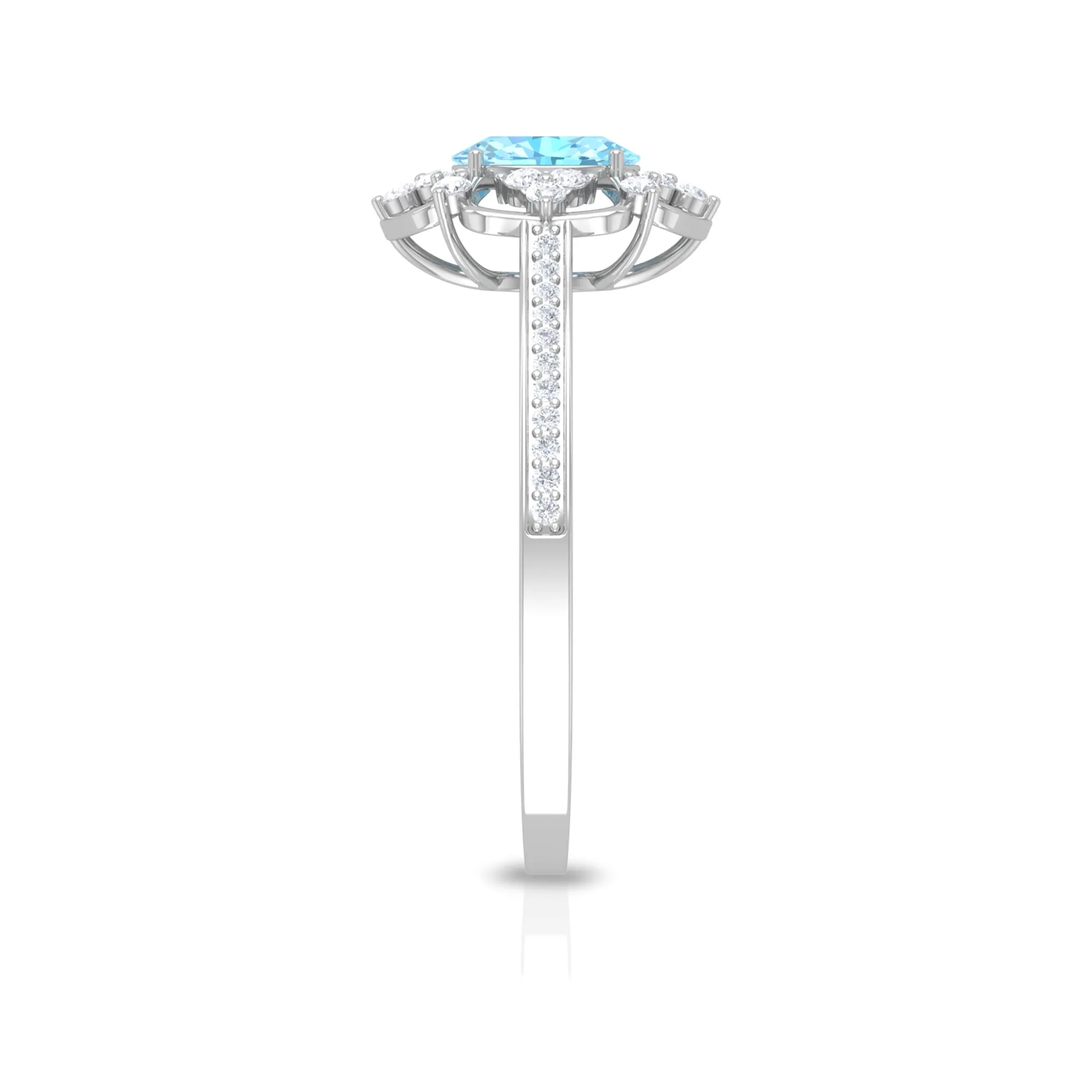 Vintage Style Aquamarine Flower Engagement Ring with Diamond