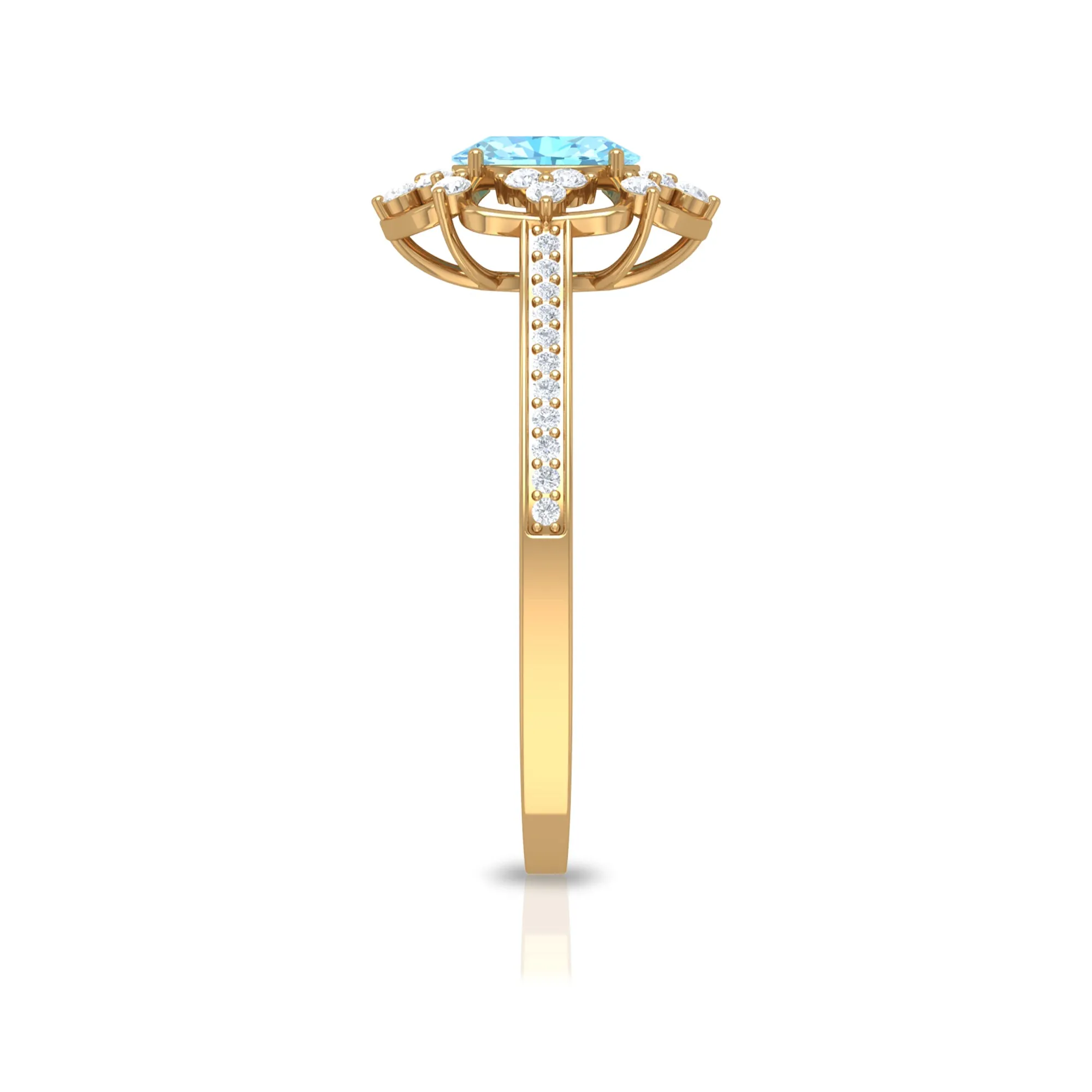 Vintage Style Aquamarine Flower Engagement Ring with Diamond