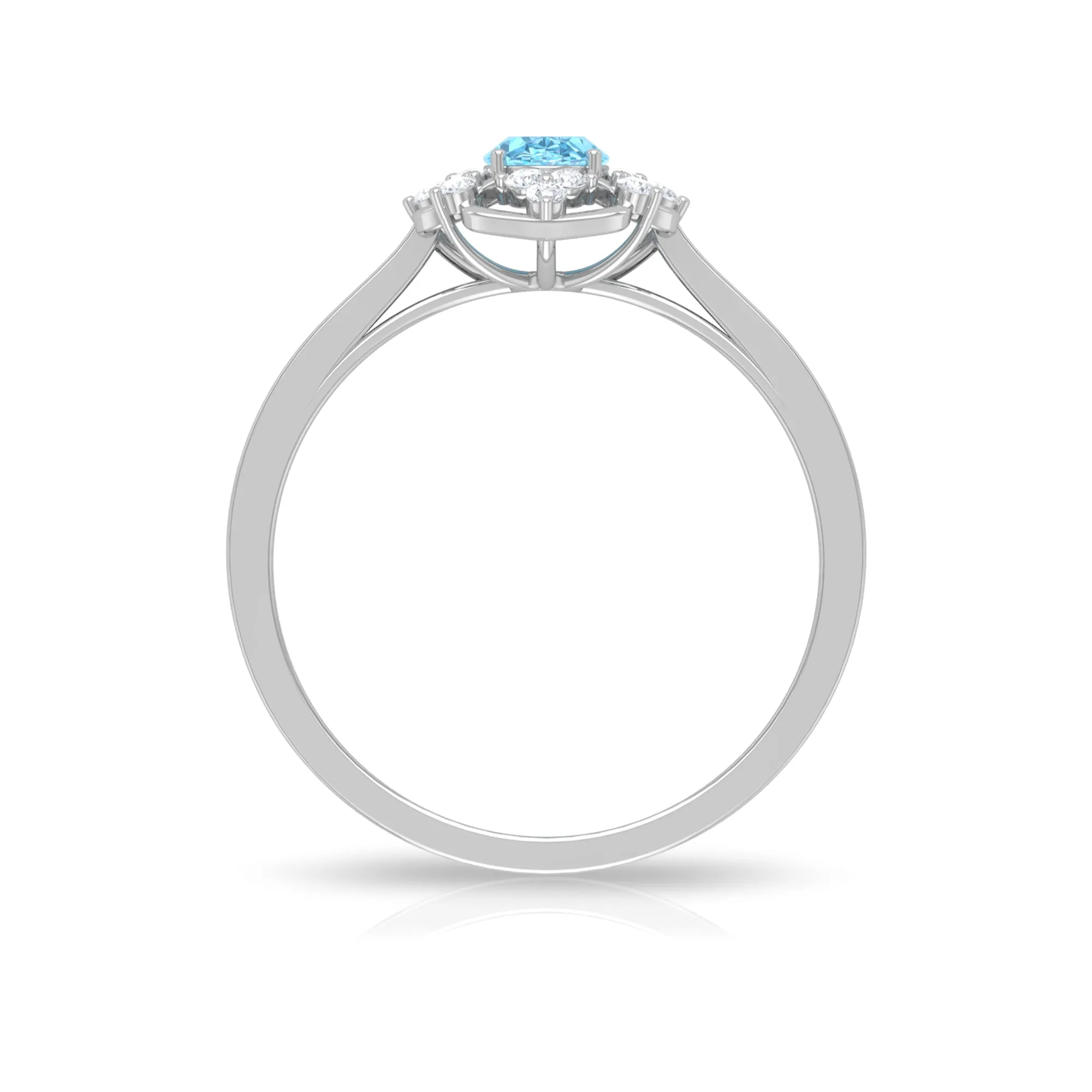 Vintage Style Aquamarine Flower Engagement Ring with Diamond