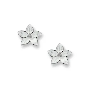 White Enamel Bridal Flower Stud Earrings